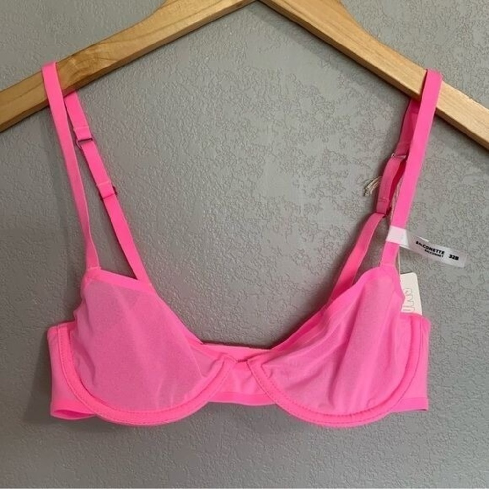 Aerie Smoothez Pink Unlined Sheer Mesh Underwire Balconette Bra Size 32B NWT